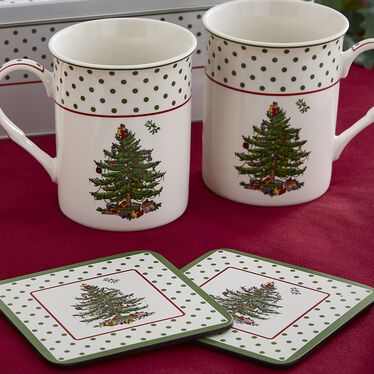 Christmas Tree Polka Dot 5 Piece Mug & Tin Set